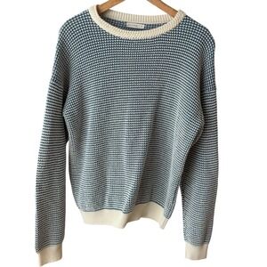 Fin & Vince Mama Blue Cream Textured Knit Crewneck Sweater Womens Medium